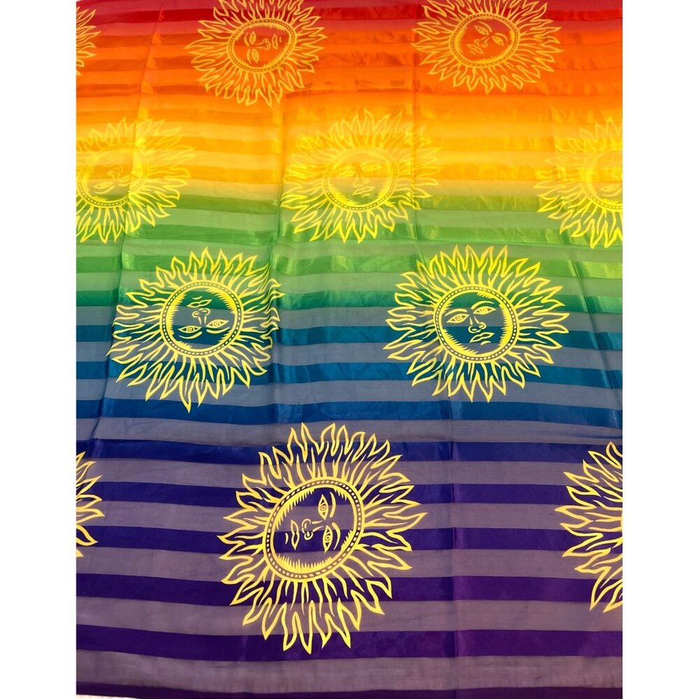 VTG 90s Boho Celestial Sun Sarong Rainbow Stripe Swimsuit Beach Cover up Wrap